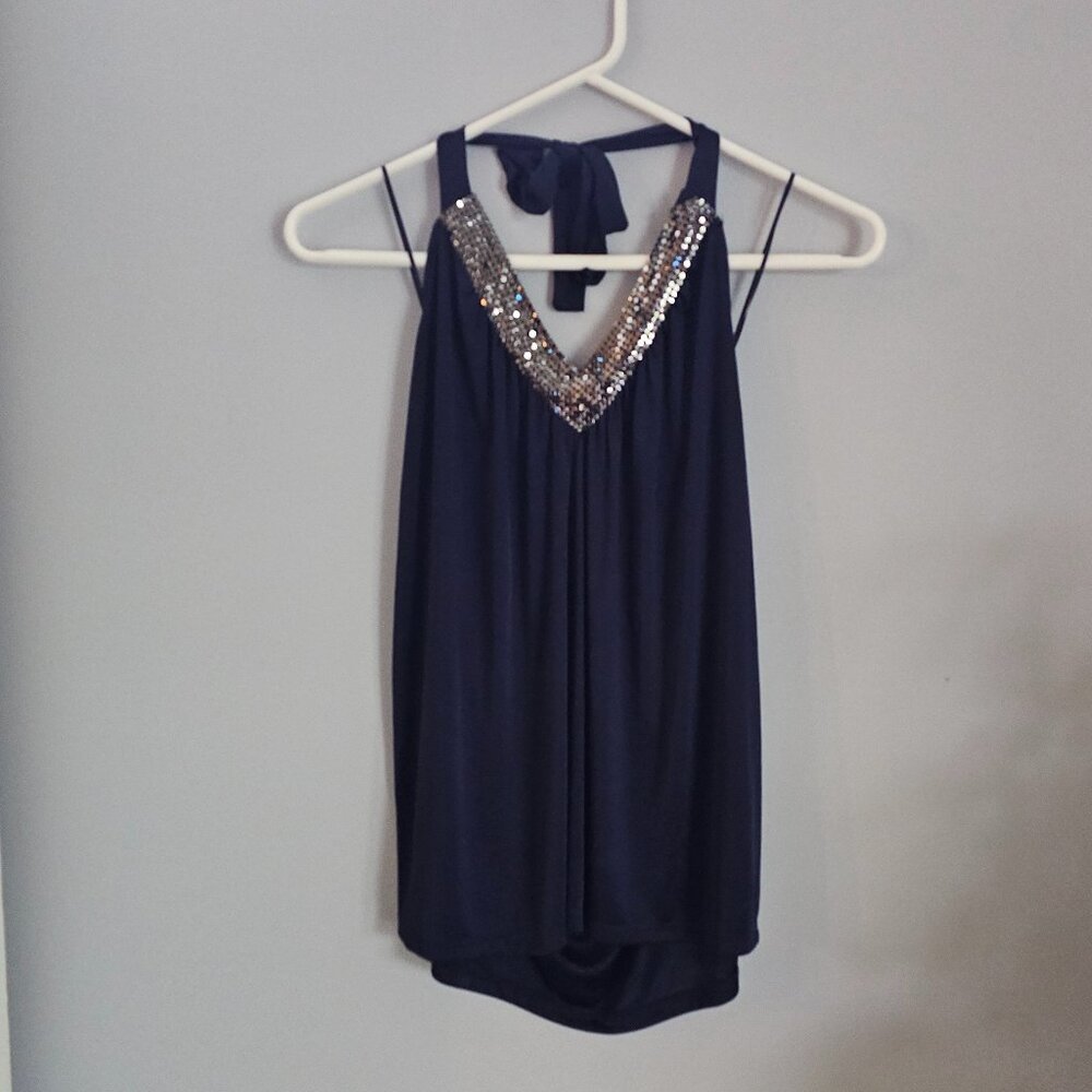 Express Silky Navy Blue Halter Top